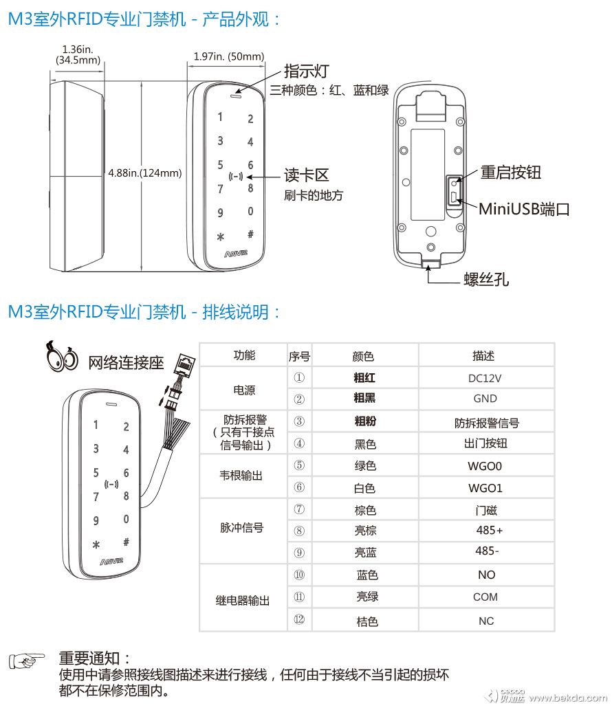 M3專業(yè)門(mén)禁機(jī)接線排線說(shuō)明